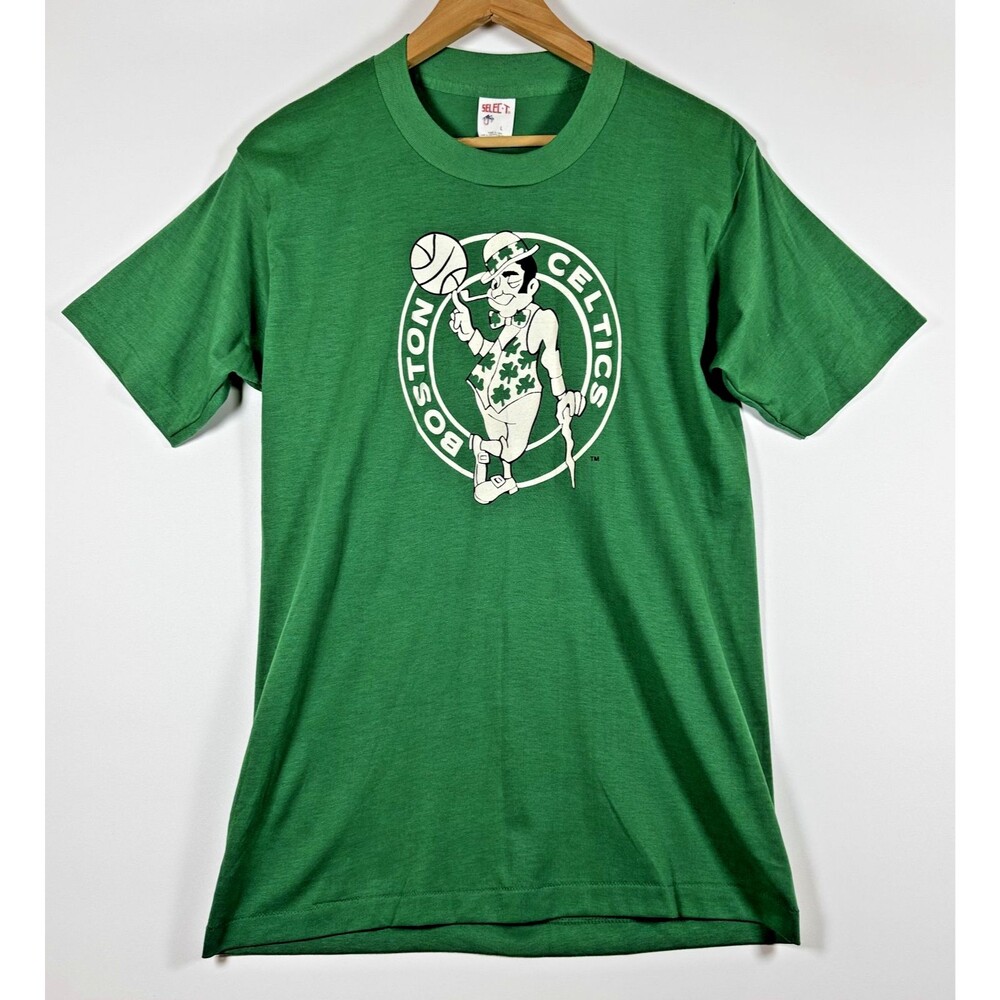 Boston Celtics T Shirt Mens Large Green Vintage 80s Era NBA Shamrock Graphic